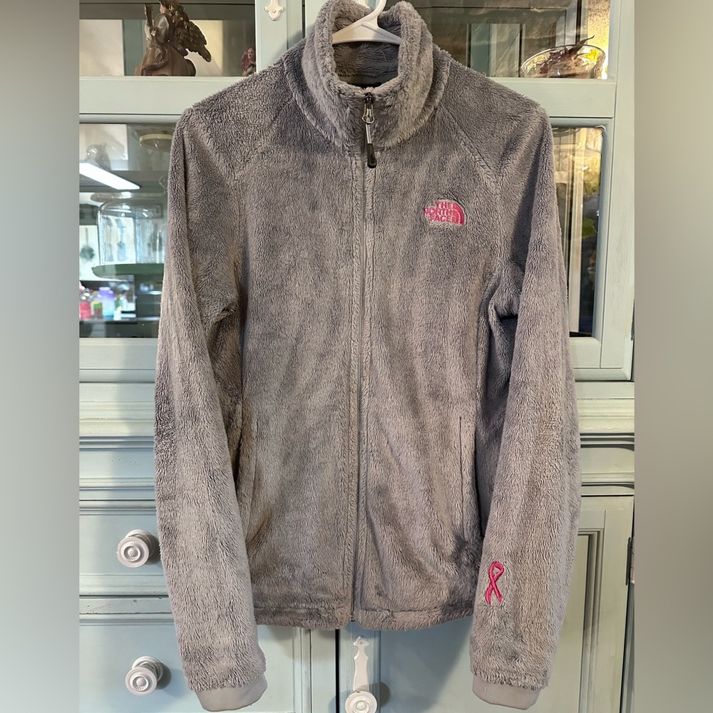 The North Face Charcoal Fleece with Pink Logo